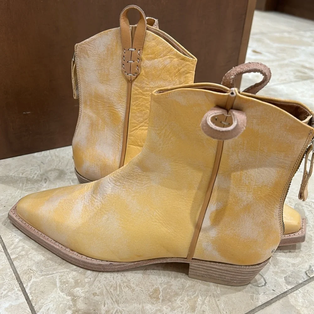 Free People Tan Leather Western Ankle Boots